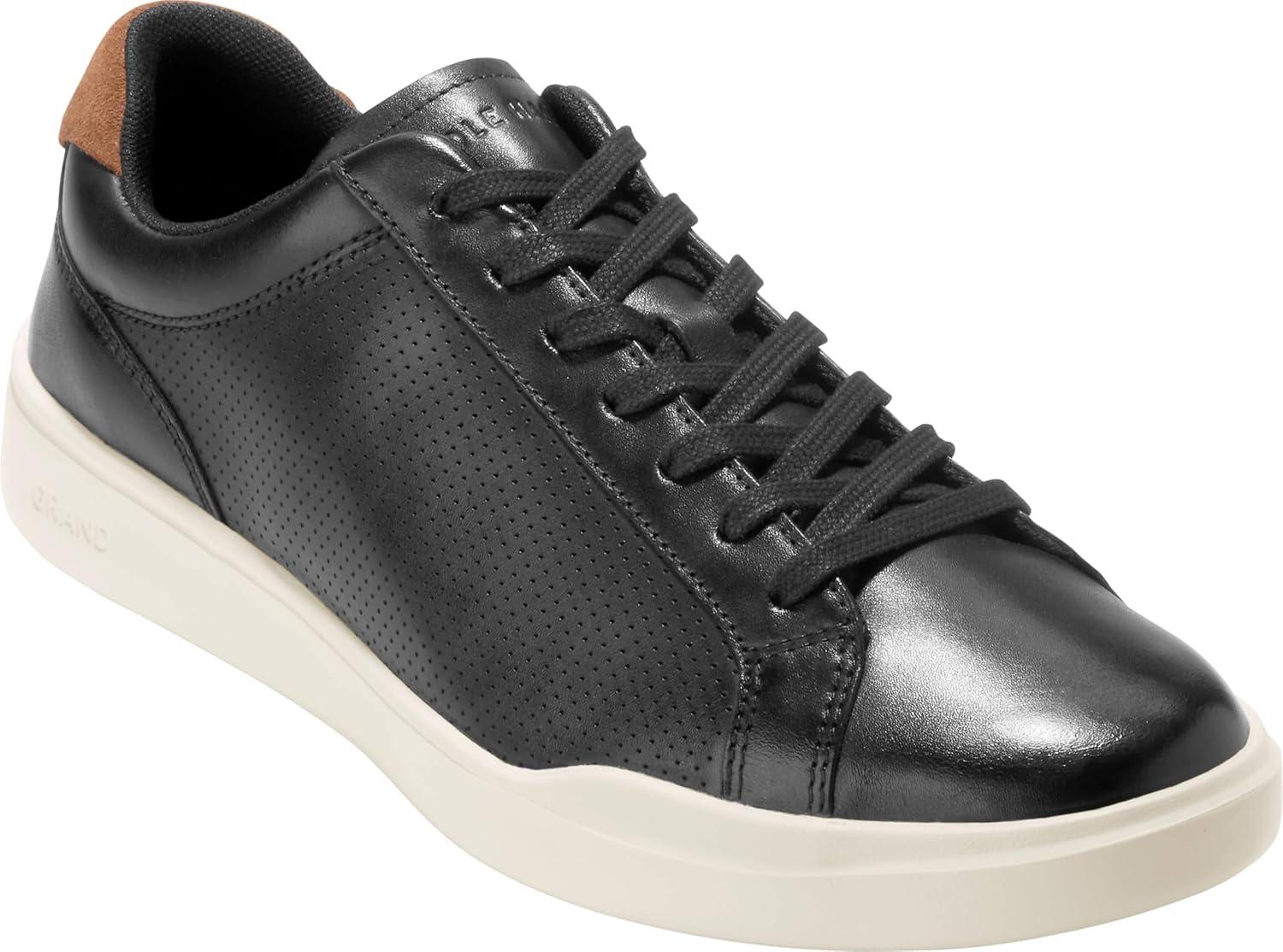 imageCole Haan Mens ShoesGrand Crosscourt Modern Perforated LacetoToe Lightweight Leather SneakerBlkBrtsh TnIvry