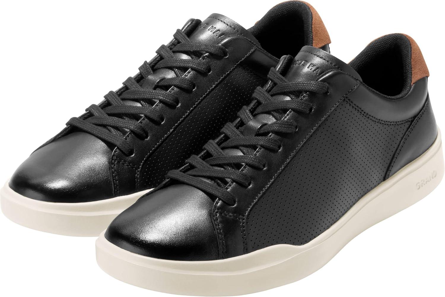 imageCole Haan Mens ShoesGrand Crosscourt Modern Perforated LacetoToe Lightweight Leather SneakerBlkBrtsh TnIvry