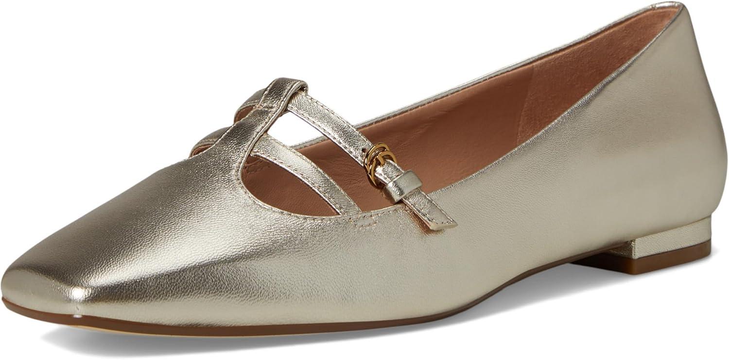 imageCole Haan Womens Brigid TStrap Ballet FlatSoft Gold Leather