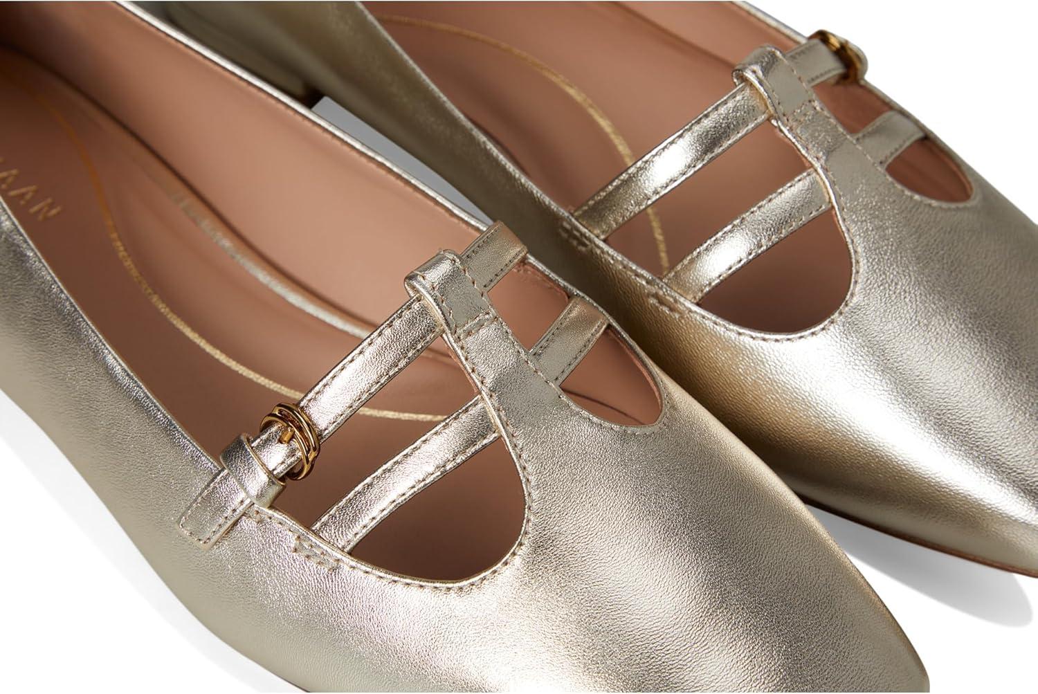 imageCole Haan Womens Brigid TStrap Ballet FlatSoft Gold Leather