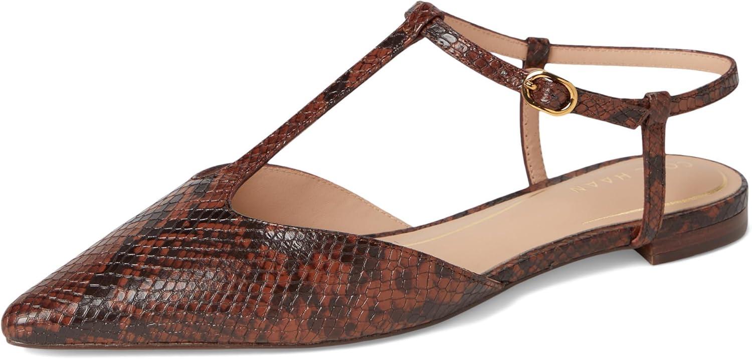 imageCole Haan Womens Marlah TStrap Ballet FlatsDk Cuoio Snake Prt