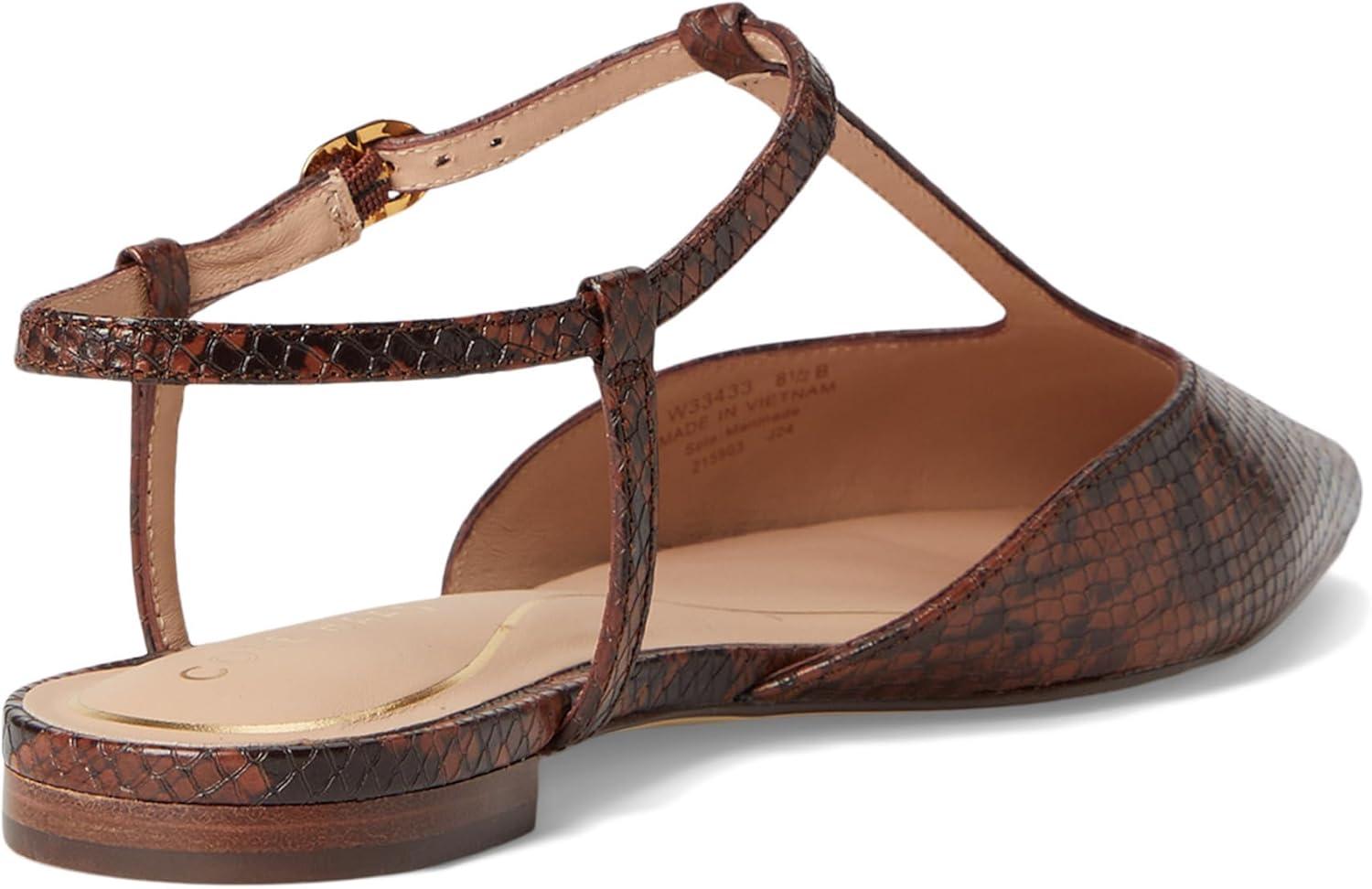 imageCole Haan Womens Marlah TStrap Ballet FlatsDk Cuoio Snake Prt