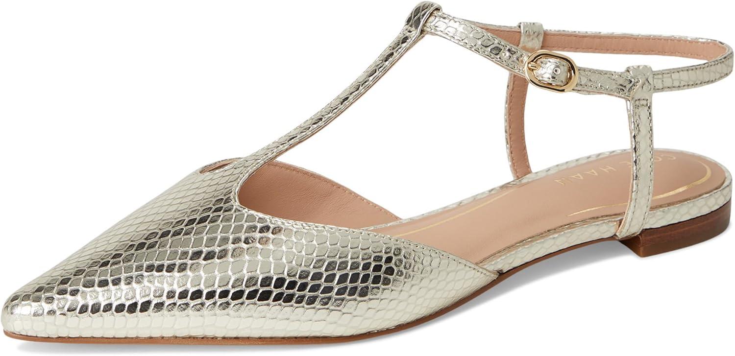 imageCole Haan Womens Marlah TStrap Ballet FlatsGold Snake Prt Lea