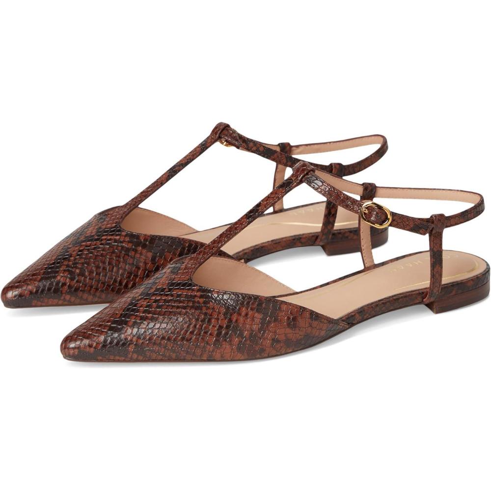 imageCole Haan Womens Marlah TStrap Ballet FlatsDk Cuoio Snake Prt