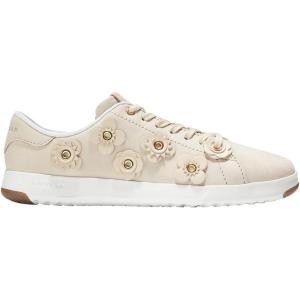 Cole Haan Women’s GrandPro Tennis Leather Lace OX Fashion Sneaker(Brazilian Sand Nubuck/Brazilian Sand Leather Flowers/Optic White)