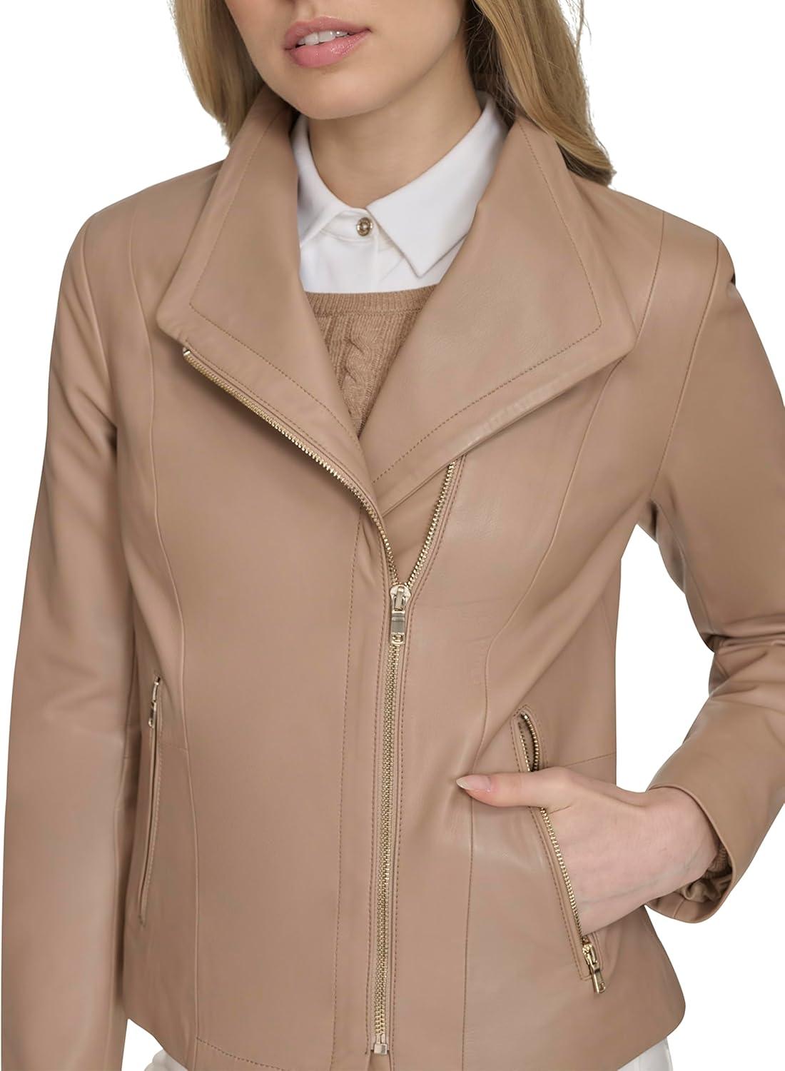 imageCole Haan Womens Long Sleeve Moulded Collar Classic JacketAlmond