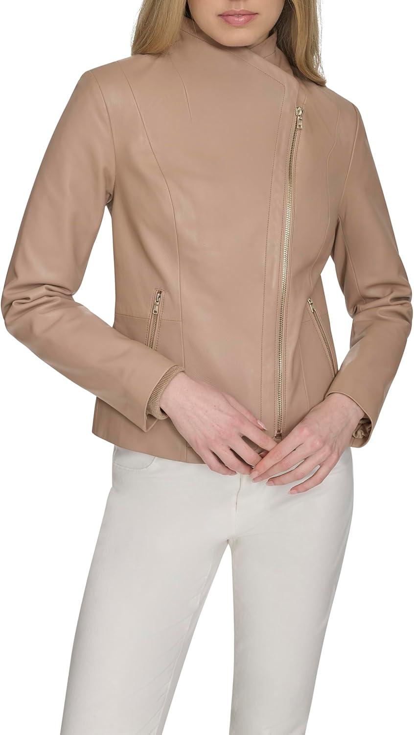 imageCole Haan Womens Long Sleeve Moulded Collar Classic JacketAlmond