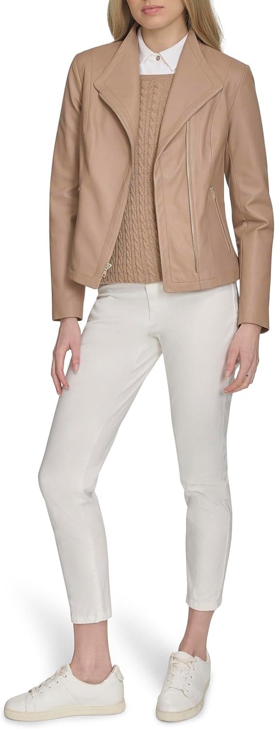 imageCole Haan Womens Long Sleeve Moulded Collar Classic JacketAlmond