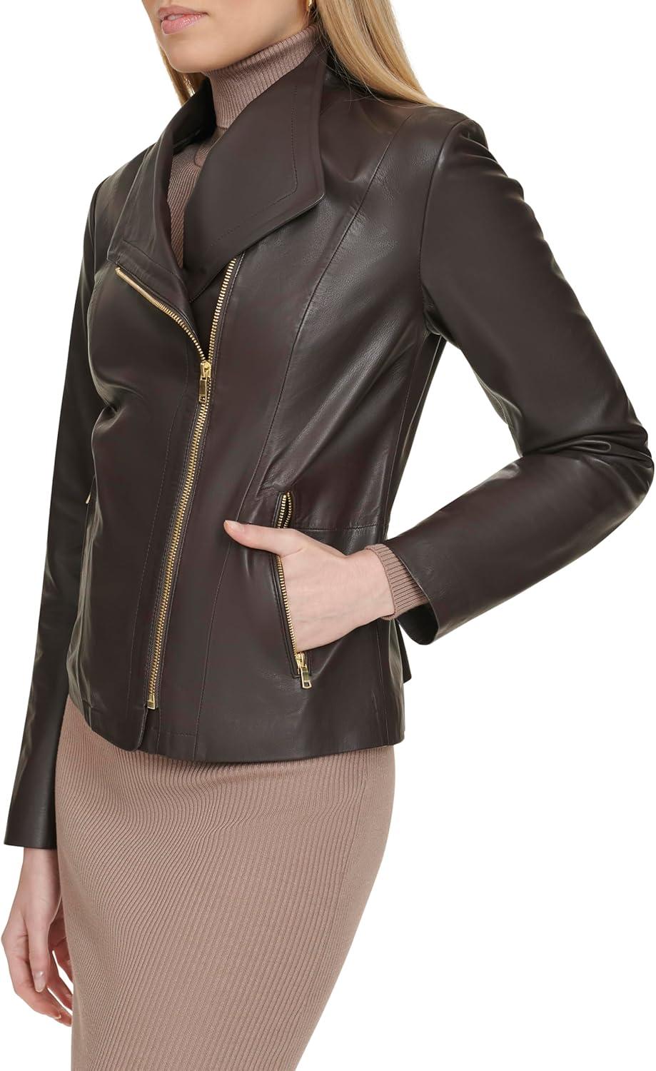 imageCole Haan Womens Long Sleeve Moulded Collar Classic JacketEspresso