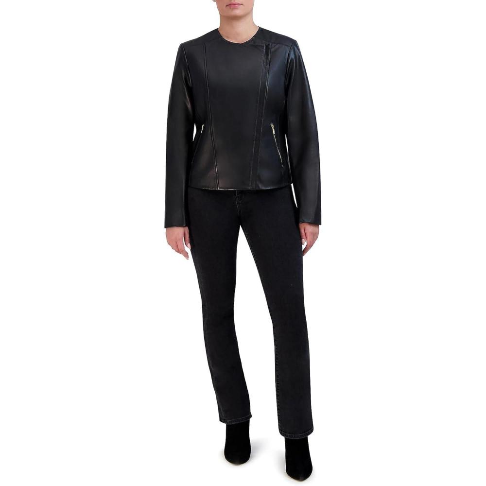 imageCole Haan Womens Leather Casual Classic JacketBlack