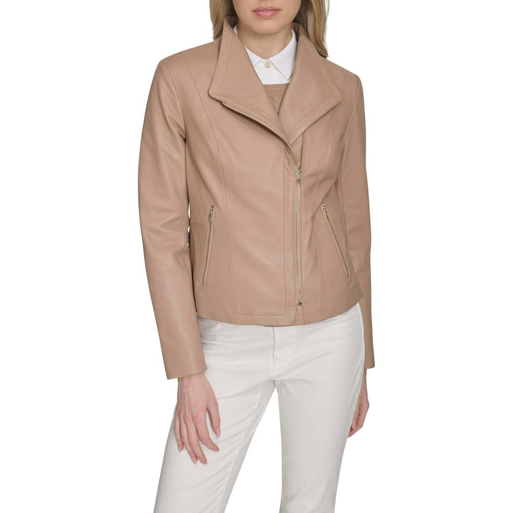imageCole Haan Womens Long Sleeve Moulded Collar Classic JacketAlmond