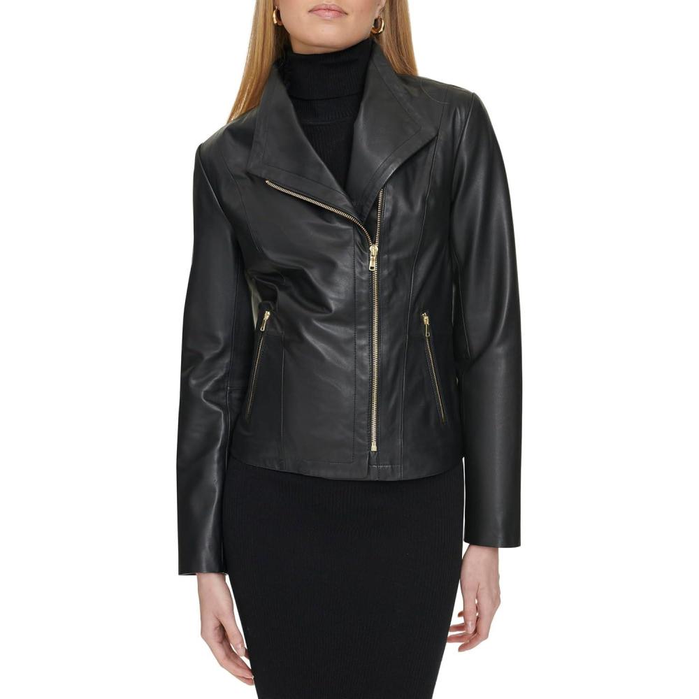 imageCole Haan Womens Long Sleeve Moulded Collar Classic JacketBlack