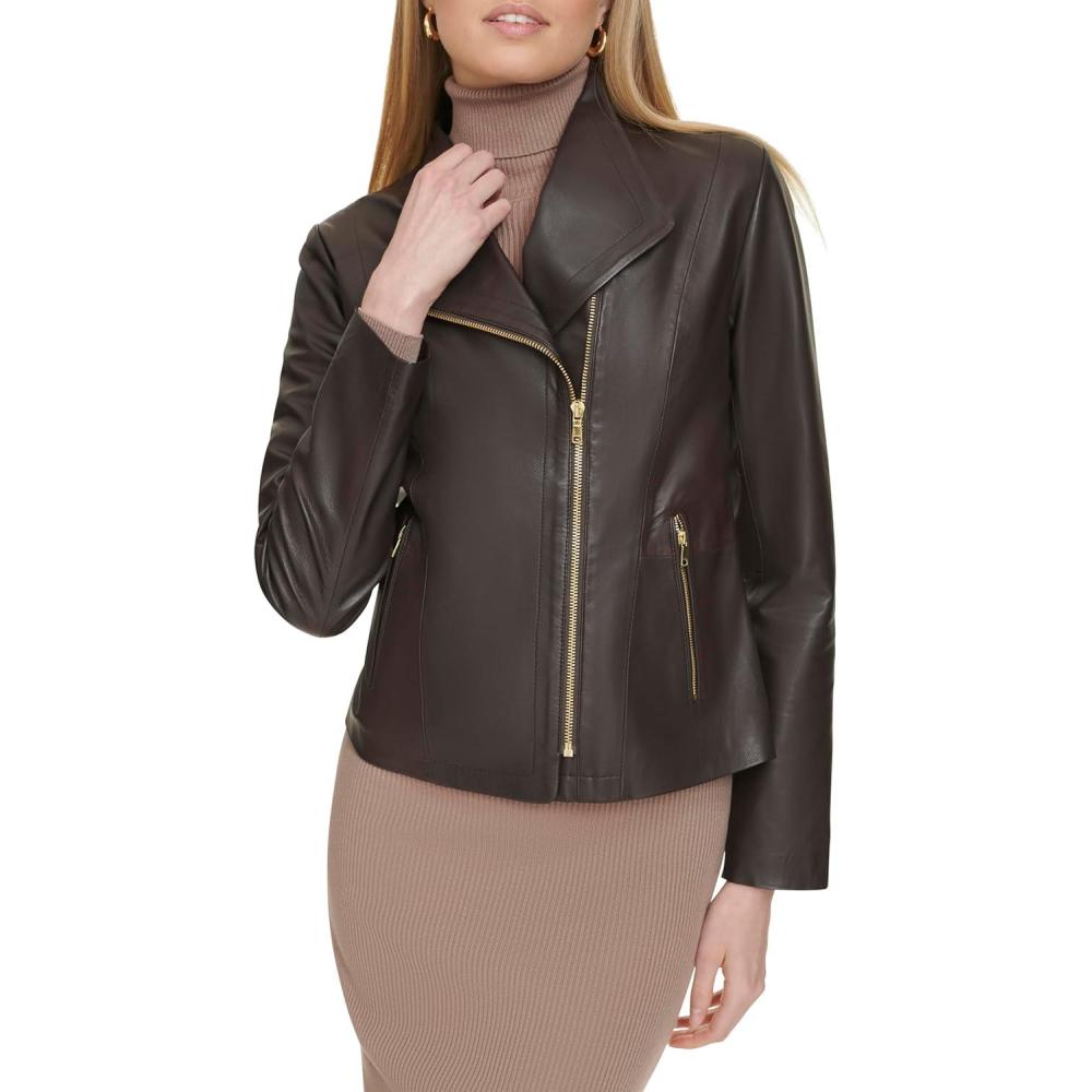 imageCole Haan Womens Long Sleeve Moulded Collar Classic JacketEspresso