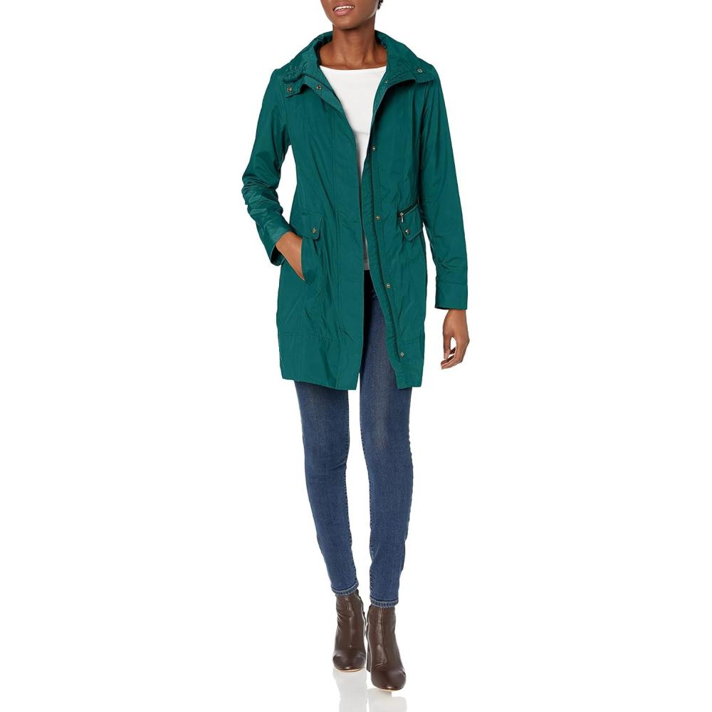 imageCole Haan Womens Packable Hooded Rain Jacket with BowPine