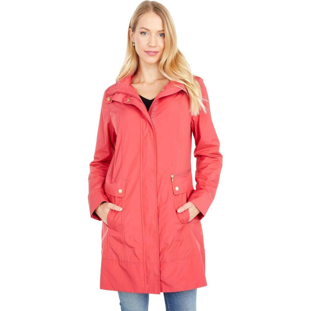 imageCole Haan Womens Packable Hooded Rain Jacket with BowRed