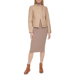 Cole Haan Women’s Asymmetric Zip Front Leather Jacket(Sesame1)