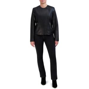 Cole Haan Women’s Leather Casual Classic Jacket(Black)