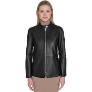 Cole Haan Women’s Leather Hand Stitched Details Classic Jacket(Black)
