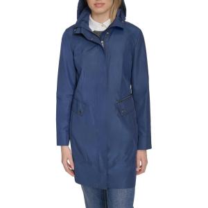 Cole Haan Women’s Packable Hooded Rain Jacket with Bow(Coastal Blue)