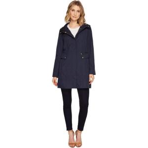 Cole Haan Women’s Packable Hooded Rain Jacket with Bow(Indigo)