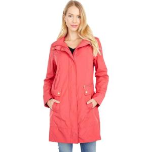Cole Haan Women’s Packable Hooded Rain Jacket with Bow(Red)
