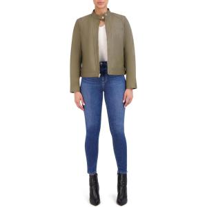 Cole Haan Women’s Zip Front Fully Lined Leather Coat(Sage)