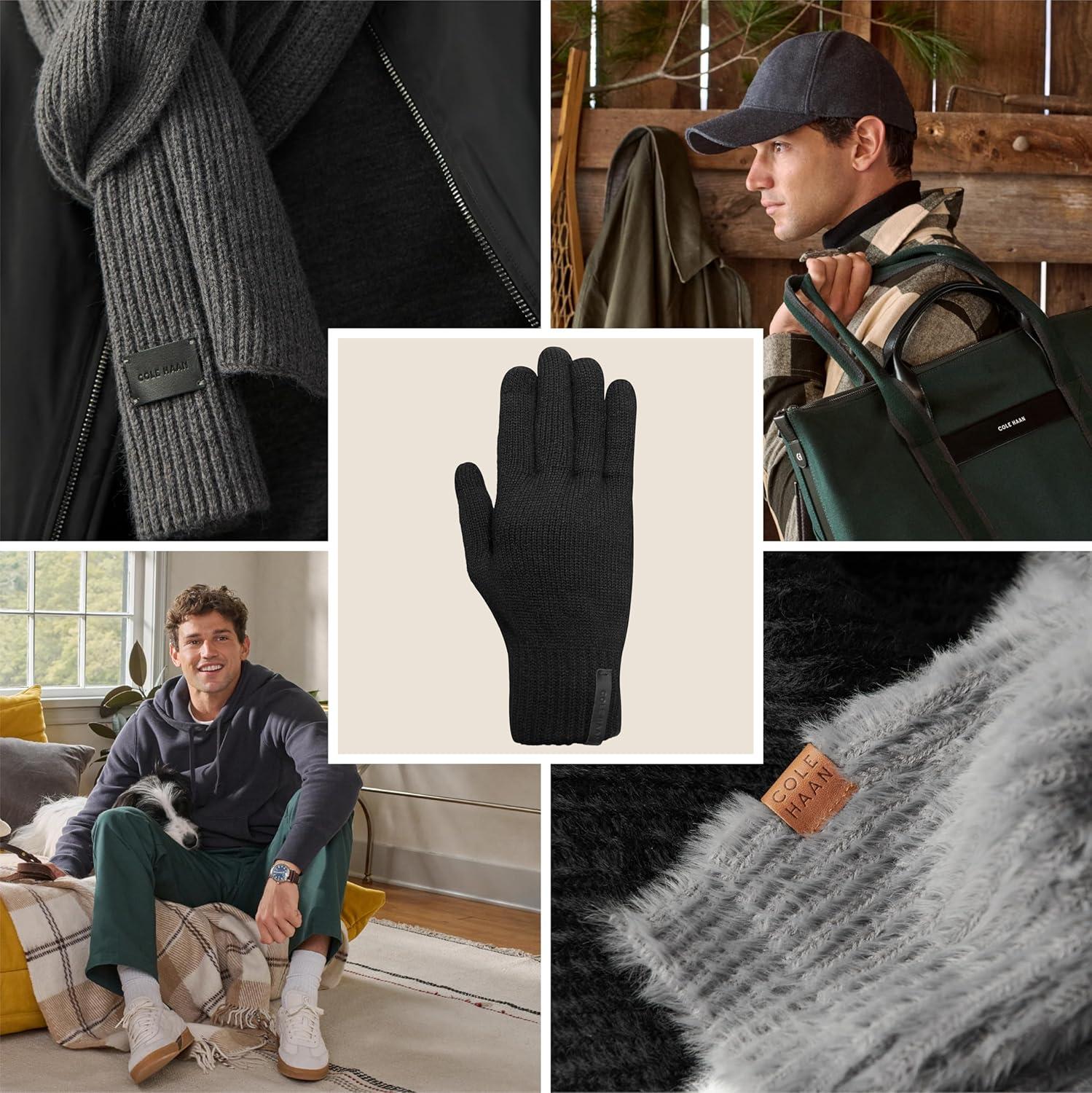 imageCole Haan mens Knit Winter Gloves With Touchscreen Thumb and Index FingerCaviar