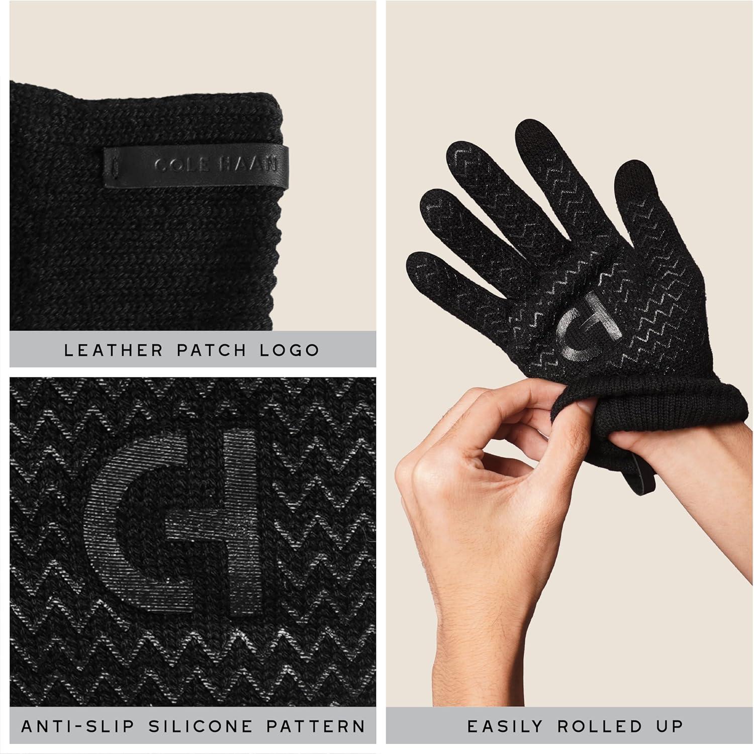 imageCole Haan mens Knit Winter Gloves With Touchscreen Thumb and Index FingerCaviar