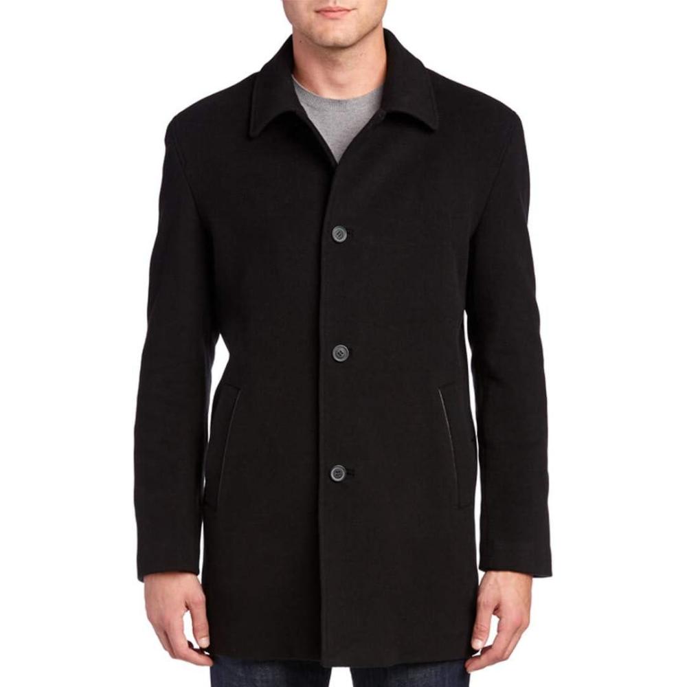 imageCole Haan Mens Cashmere Blend Single Breasted Classic Coat With Shirt CollarBlack