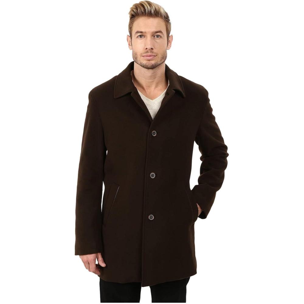 imageCole Haan Mens Cashmere Blend Single Breasted Classic Coat With Shirt CollarEspresso