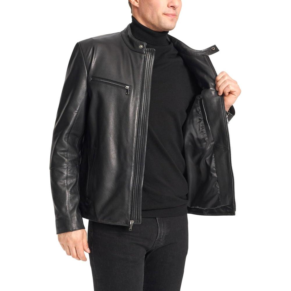 imageCole Haan Mens Classic Zip Front Moto JacketBlack