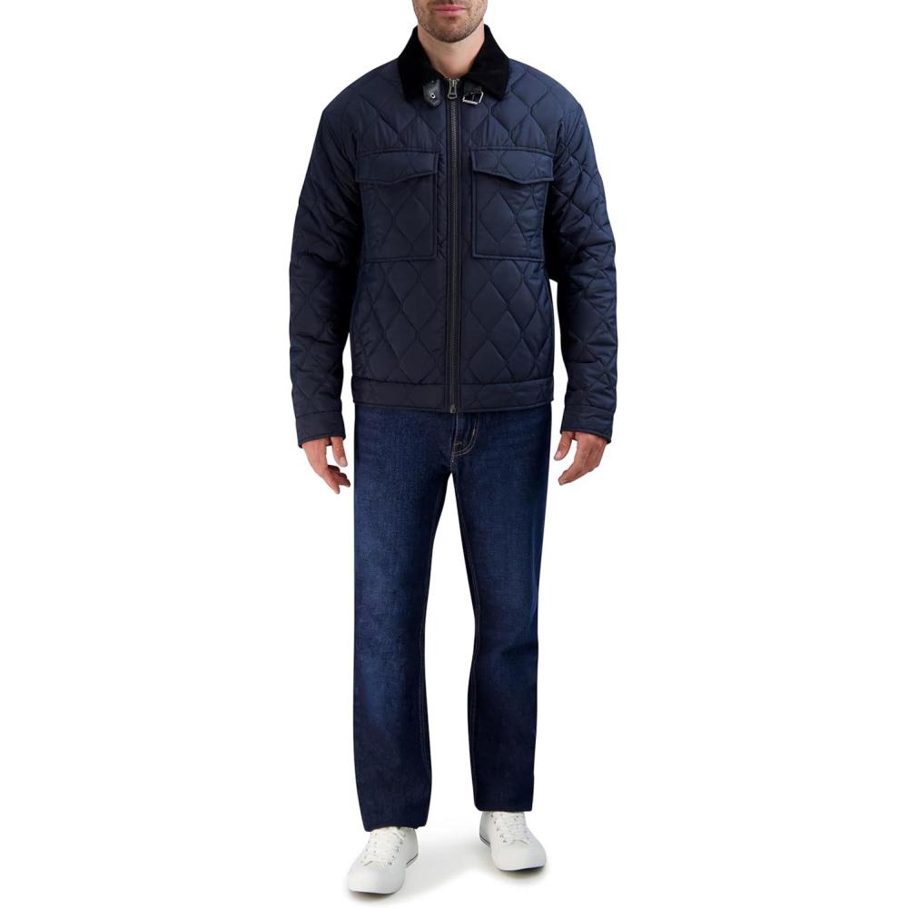 imageCole Haan Mens Diamond Quilt Long Sleeve Casual JacketNavy