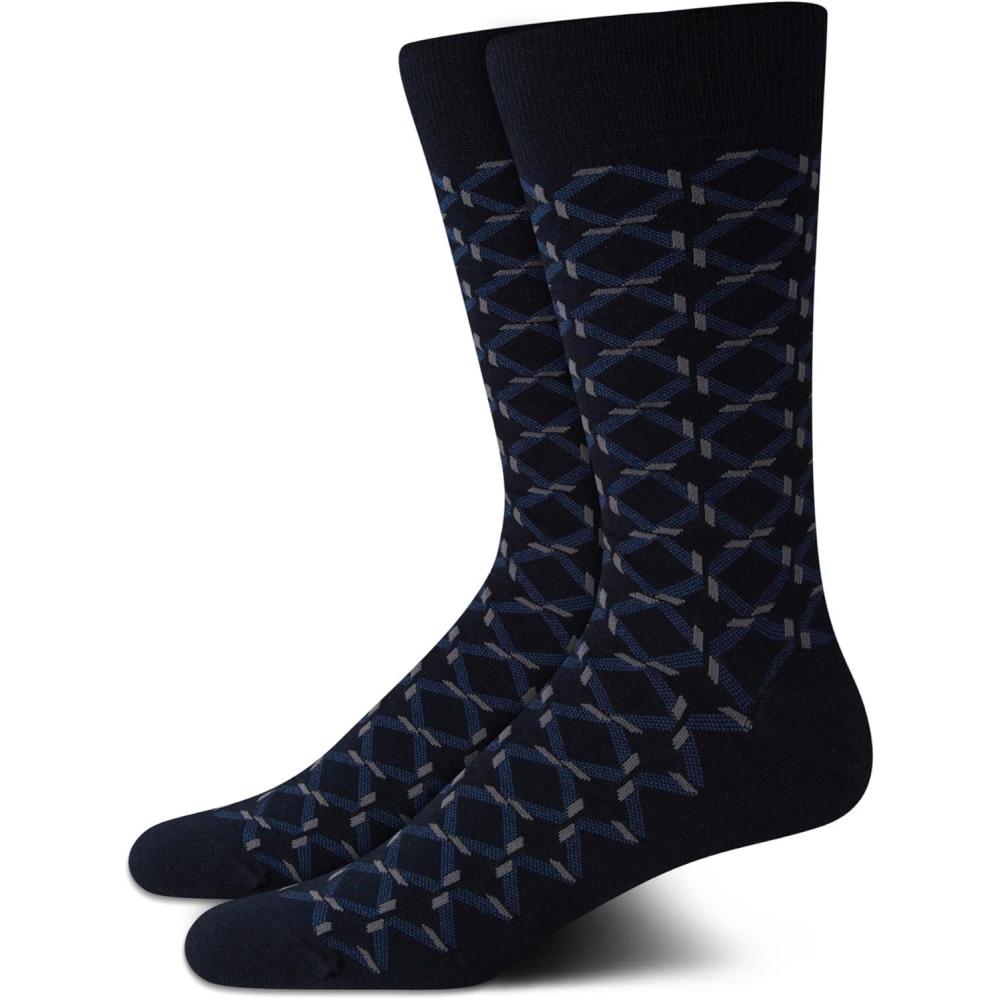 imageCole Haan Mens Dress Socks  2 Pack Lightweight Stretch Soft Cotton Work Socks for Men for Casual Business ampamp Formal attireNavy Geometric