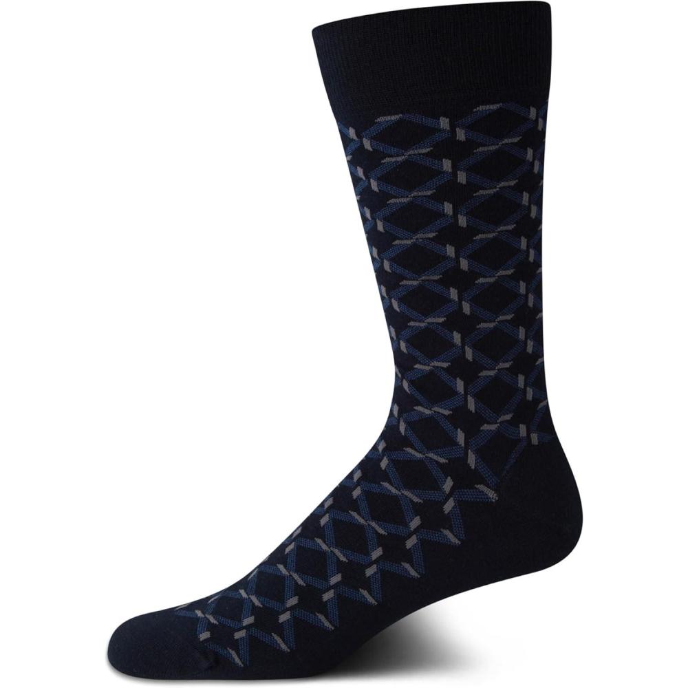 imageCole Haan Mens Dress Socks  Breathable Comfort Stretch CrewLength Work Socks for Men for Business Formal Wear Sizes 712Navy Geometric