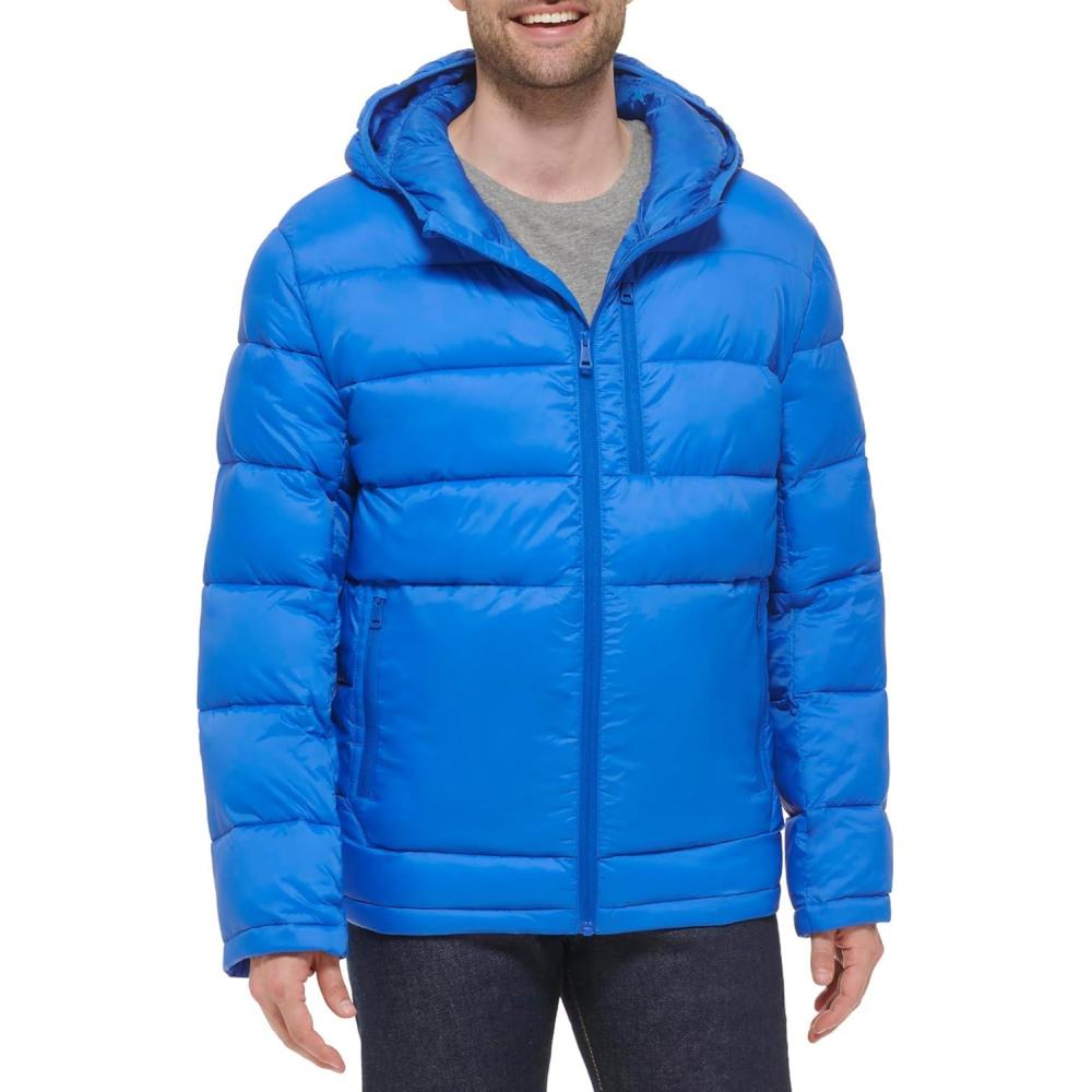 imageCole Haan Mens Hooded Nylon Puffer JacketCobalt