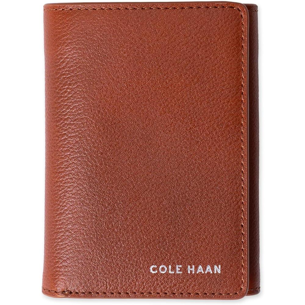 imageCole Haan Mens Leather Compact Trifold RFID WalletCognac