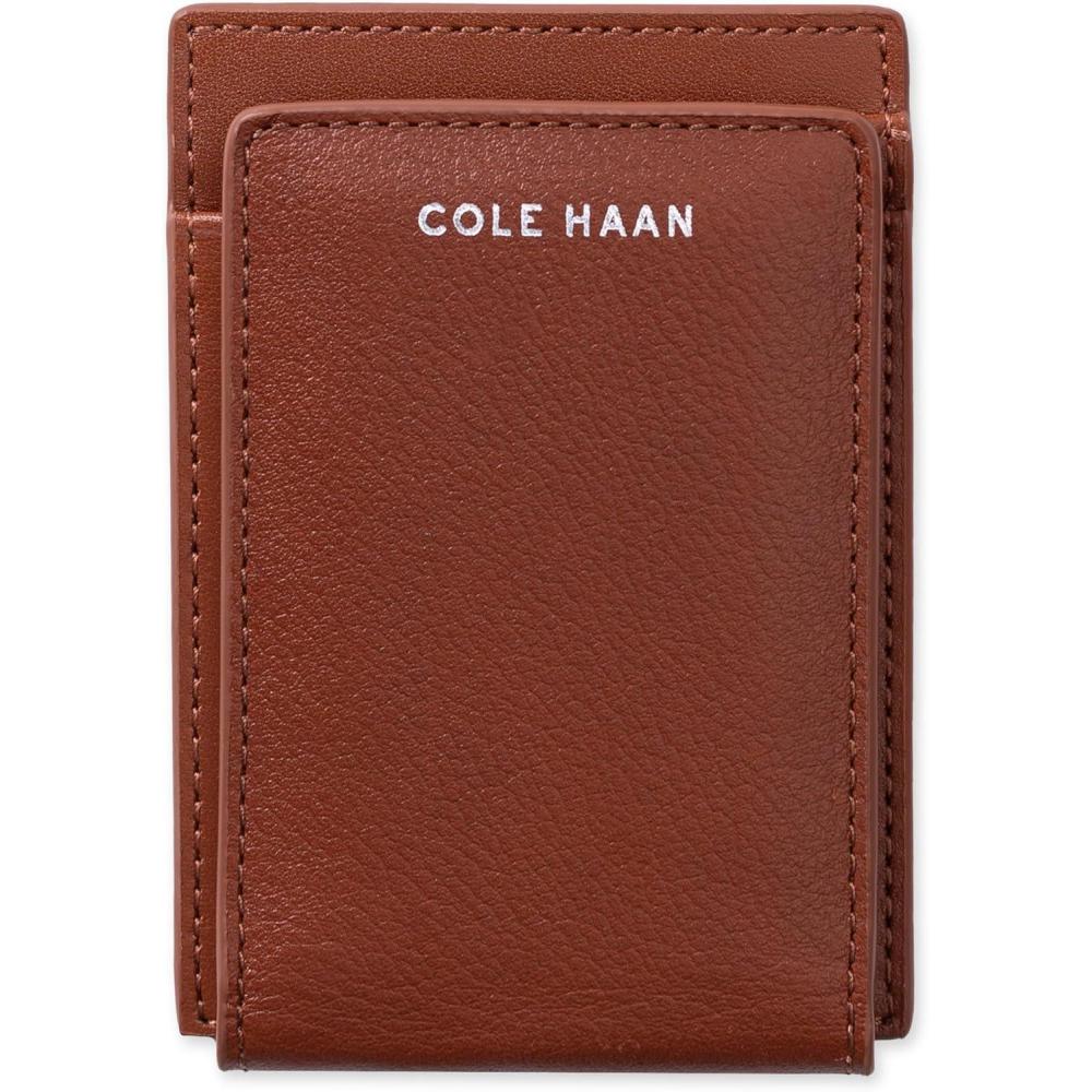 imageCole Haan Mens Leather Slim Magnetic Front Pocket RFID WalletCognac