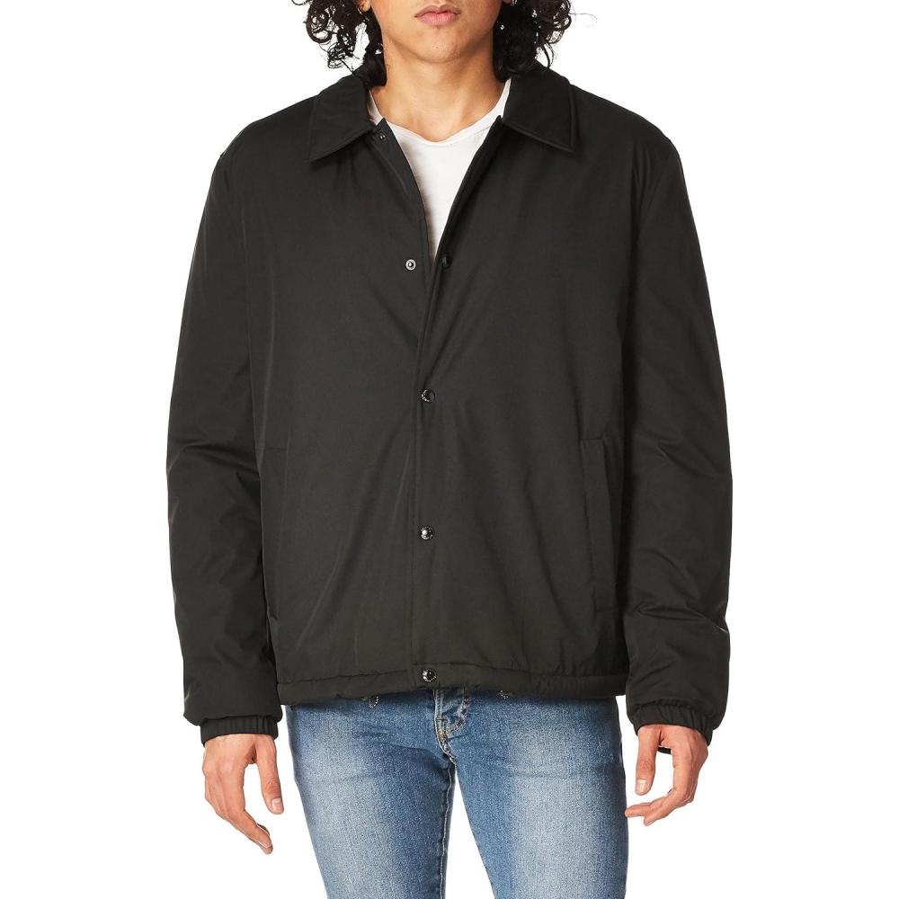 imageCole Haan Mens Light Oxford Coach Jacket WFaux Sherpa LiningBlack