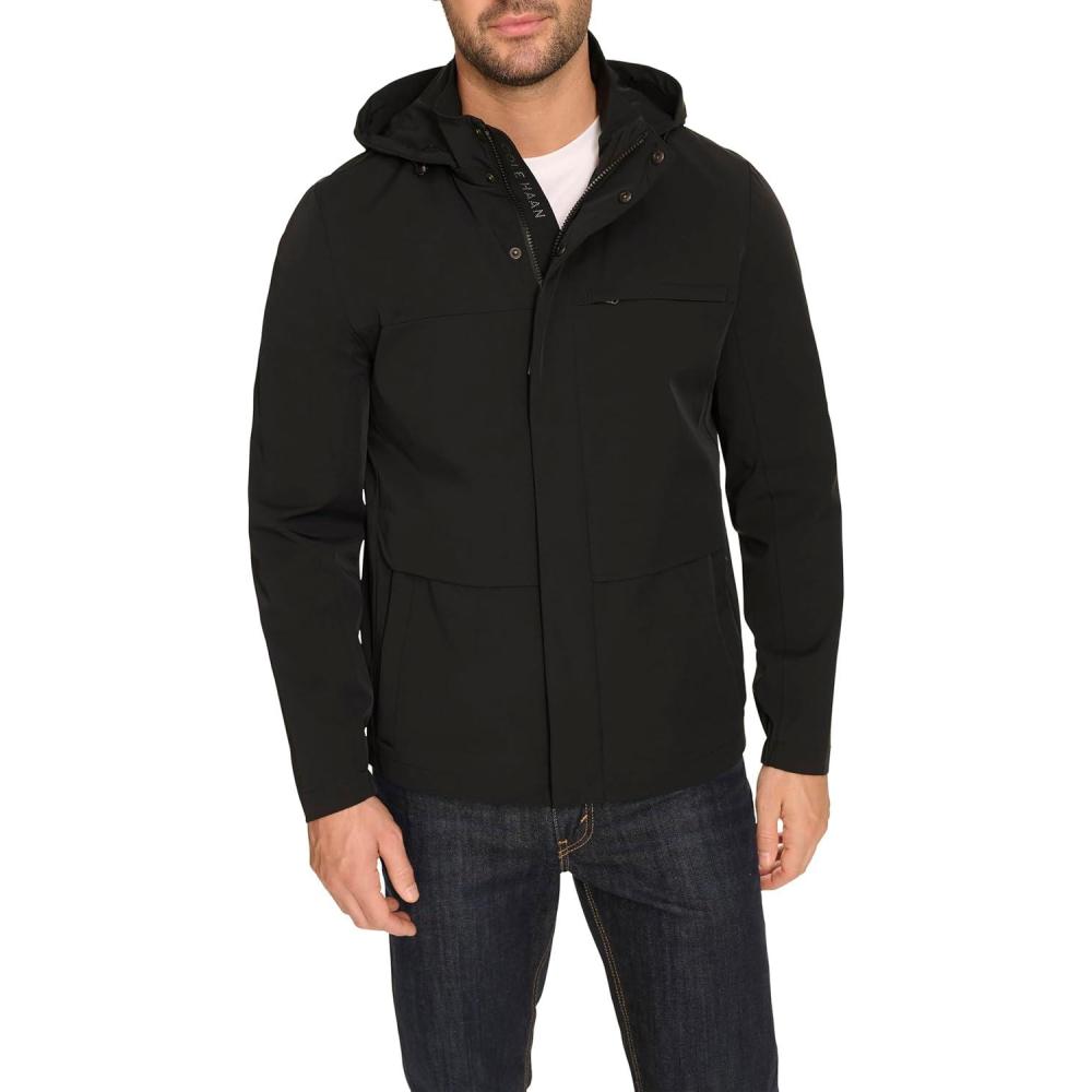imageCole Haan Mens Long Sleeve Hooded Rain ParkaBlack
