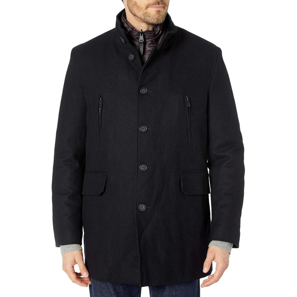 imageCole Haan Mens Melton 3in1 Wool Jacket with Removable BibBlack