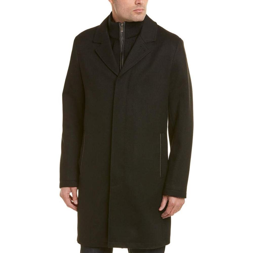 imageCole Haan Mens Modern Wool Teill Top Coat with Removable Merino Knit BibBlack
