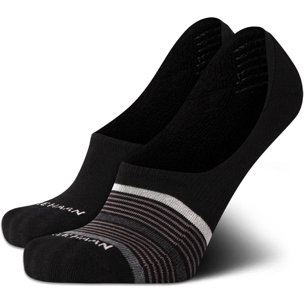 imageCole Haan Mens No Show Socks  2 Pack Breathable Cotton Invisible Liner Low Cut Socks for Men with Heel Grip Sizes 712Black Stripe