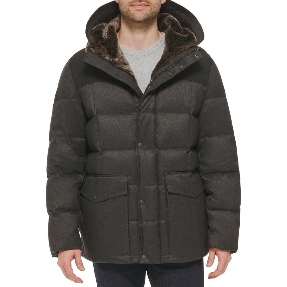 imageCole Haan Mens Quilted Flannel Packable Down ParkaCharcoal
