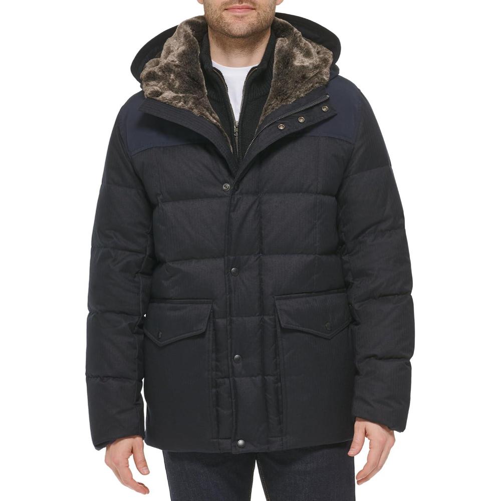 imageCole Haan Mens Quilted Flannel Packable Down ParkaNavy