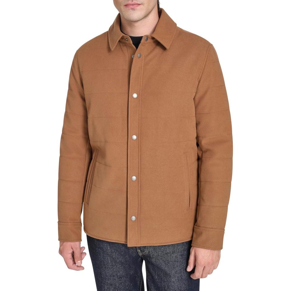 imageCole Haan Mens Shirt Collar Fully Lined JacketCamel
