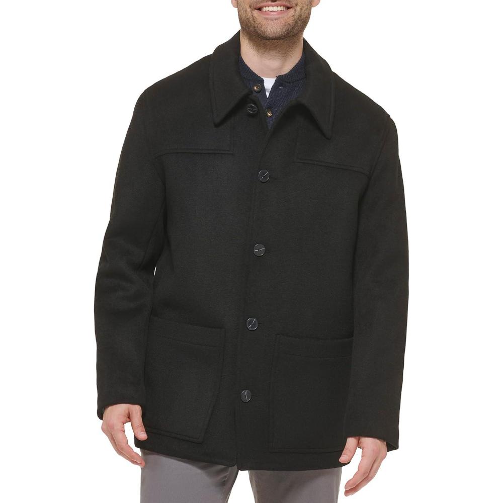 imageCole Haan Mens Shirt Collar Wool JacketBlack