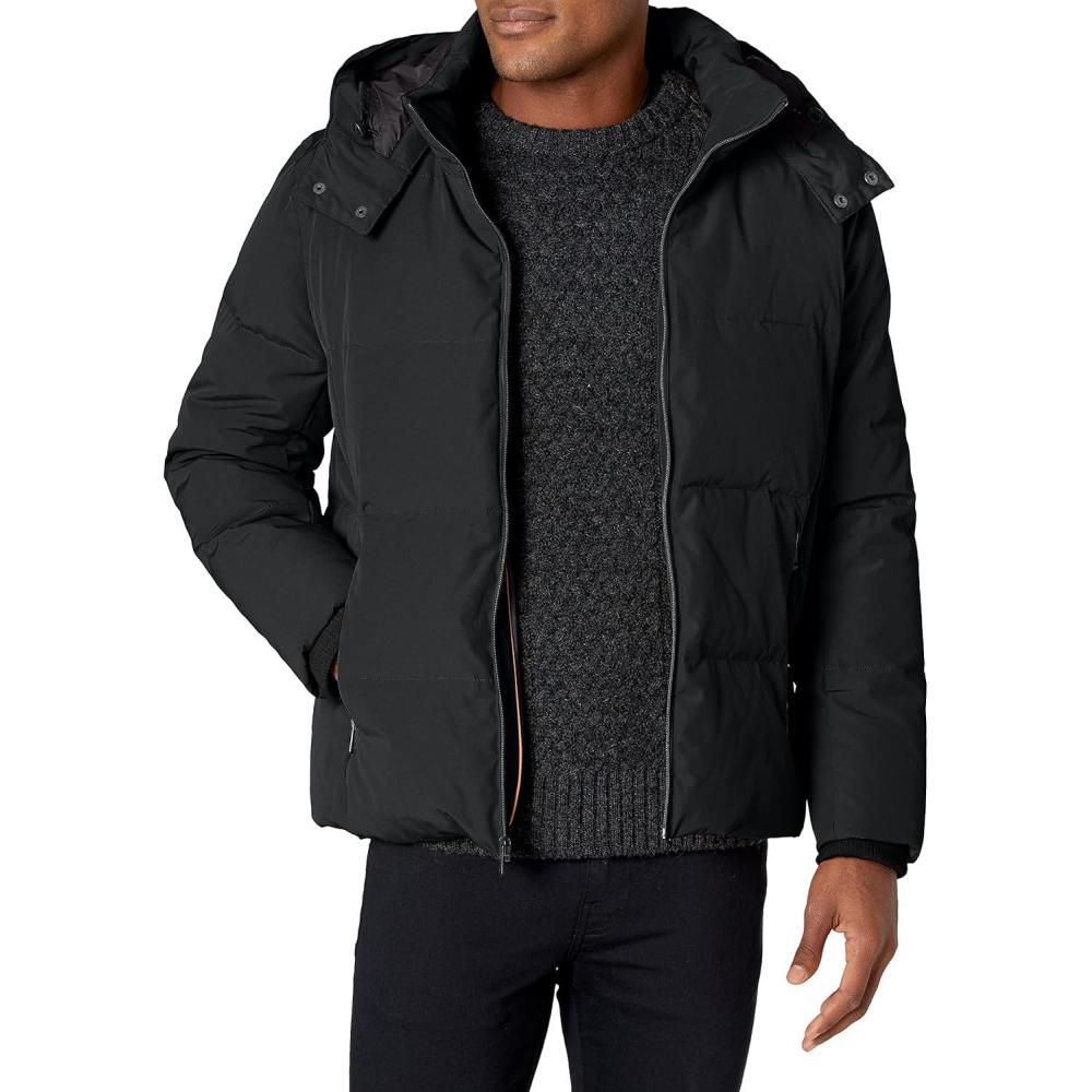 imageCole Haan Mens Short Down Parka with Hooded Down CoatBlack
