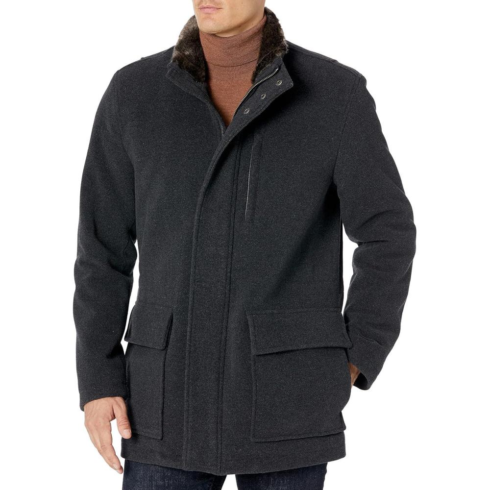 imageCole Haan Mens Wool Plush Car CoatCharcoalGrey