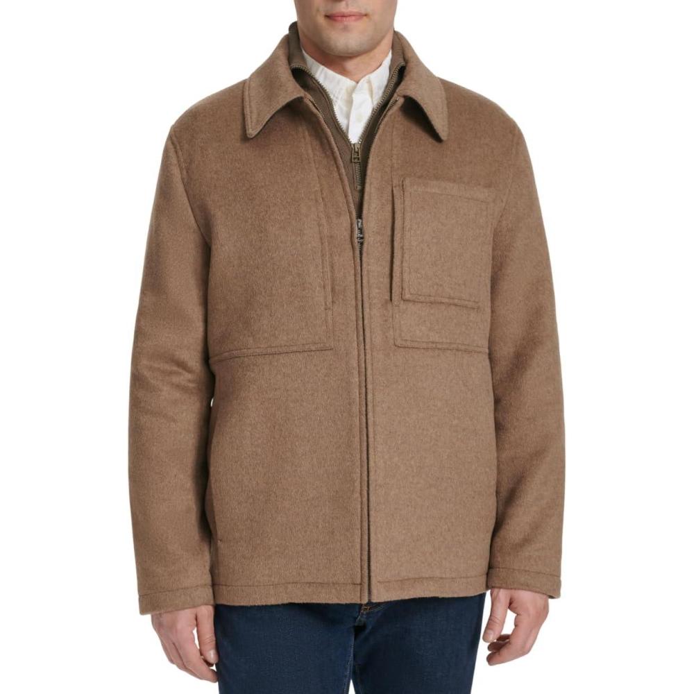 imageCole Haan Mens Wool Zip Front Shirt Collar JacketMushroom