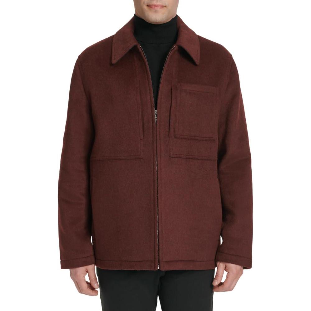 imageCole Haan Mens Wool Zip Front Shirt Collar JacketWine
